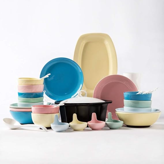 Ceramics Dinner Sets, 46 Pieces Multicolor Porcelain Dinnerware Set | Bowl & Soup Pot & Plate for Family Gathering and Wedding Gifts - Microwave Safe