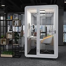 Soundproof Office Pod Booth Mobile, Sound Proof Office Booth Pod with Rollers, Silent Private Meeting Booth, LED Lighting System, Fans & USB Ports, for Office, Outdoor, Library,A