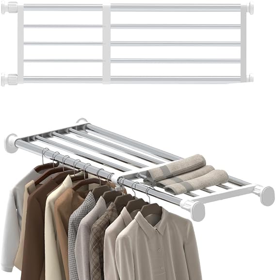 Hershii Tension Shelf Expandable Rod Closet Tension Shelf for Closet | System Heavy Duty Clothes Hanger Adjustable DIY Storage Organizer Freestanding Partitions Shoe Rack