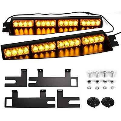ASPL 32LED Visor Lights 26 Flash Patterns Windshield Emergency Hazard Warning Strobe Beacon Split Mount Deck Dash Lamp With Extend Bracket Amber