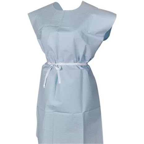 SurgiMac Disposable Exam Gowns Poly/Tissue Paper Gowns Knee Length Patient Exam Gowns Non-Absorbent Patient Gowns 30x42 Inch Standard Disposable Hospital Gowns (Pack of 50) (Blue)