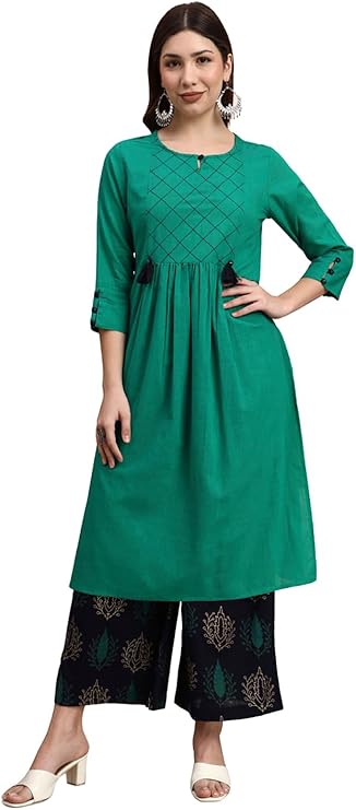 Idalia Straight Indian Kurta for Women, Cotton Kurta with Palazzo Pant Set