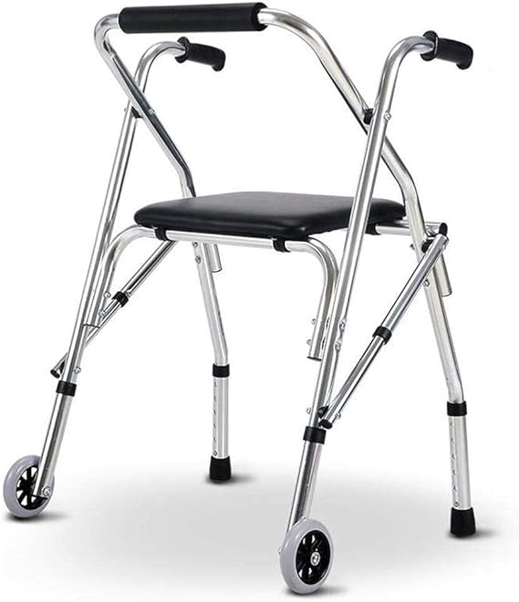 Folding Rolling Walker for Seniors, Seat and 2 Wheels, Lightweight Upright Walker, Height Adjustable Step Assist for Indoor and Outdoor Use