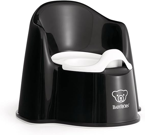 BabyBjorn Potty Chair, Black/White Potty Training Toilet, Easy-to-Clean, Removable Inner Potty, Non-Slip