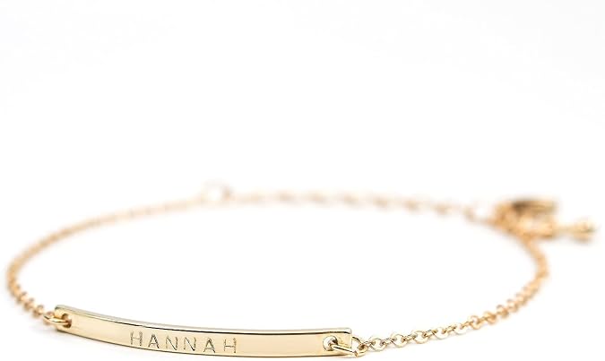Petite Boutique 16K Gold Your Name Bar Bracelet Personalized gift Gold Plated bar Delicate Hand Stamp Best bridesmaid Wedding Graduation Gift