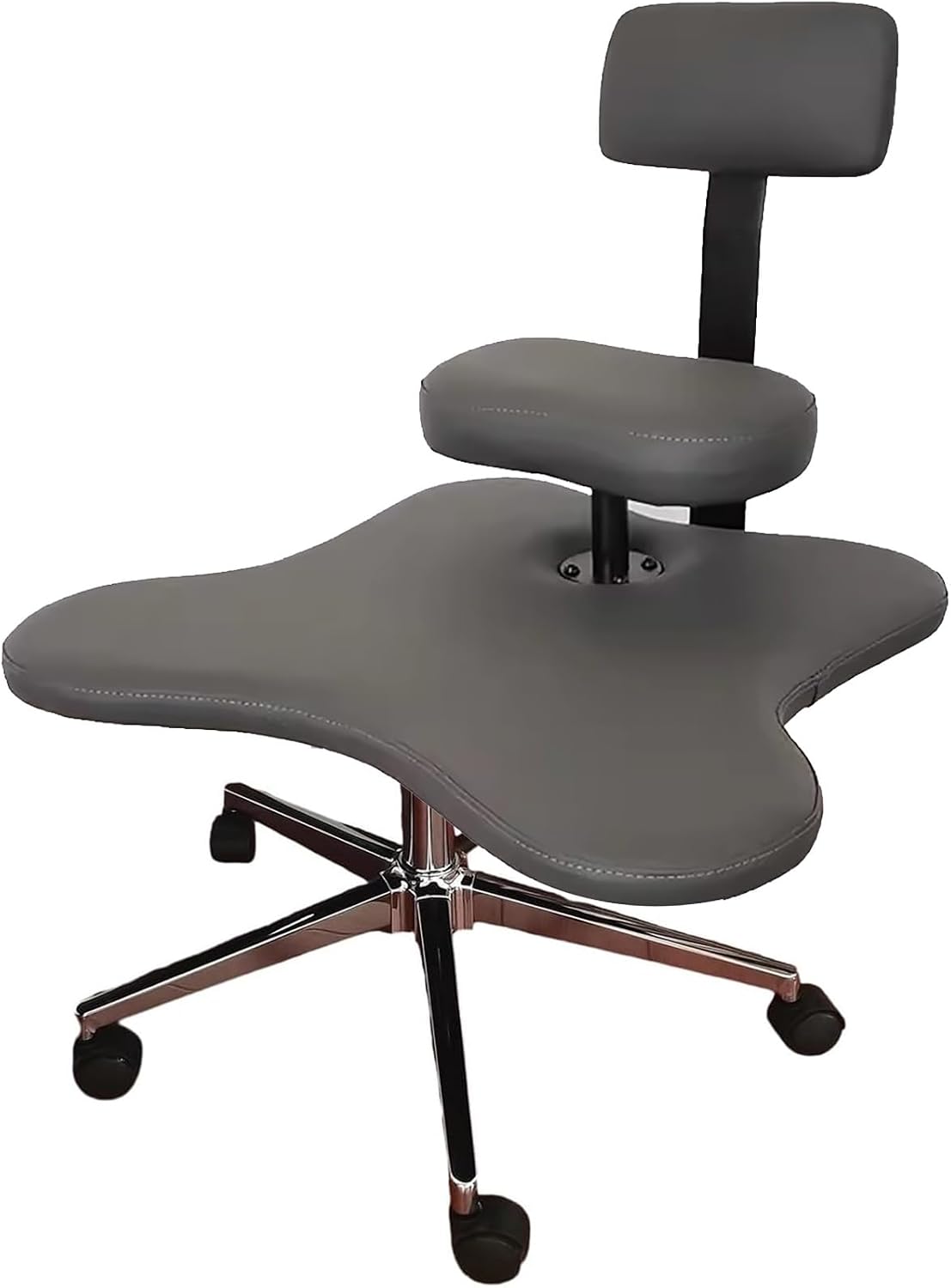 Pingo Cross Leg Chair with Wheels, Leather Strain Office Chair, Adult Meditation Floor Chair, Portable, Kneeling Desk Chair with Back Support Adjustable Height Color: Gray1