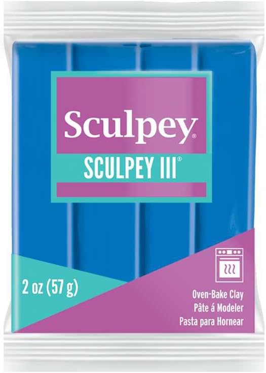 Sculpey III Polymer Oven-Bake Clay, Blue, Non Toxic, 2 oz. bar, Great for modeling, sculpting, holiday, DIY, mixed media and school projects.Perfect for kids & beginners!