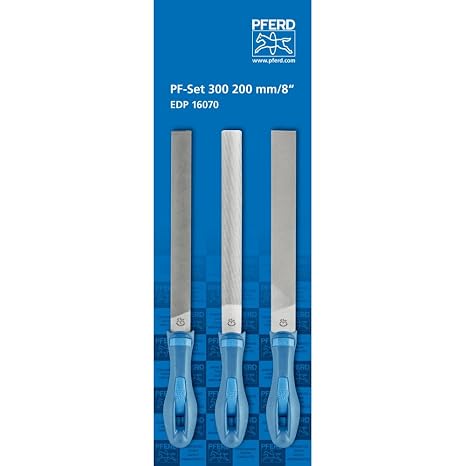 PFERD DIY 3-Piece File Set, 8" Precision Hand Files with Ergonomic Handles, High Stock Removal, Durable Metalworking & Sharpening Tools - Part 16070