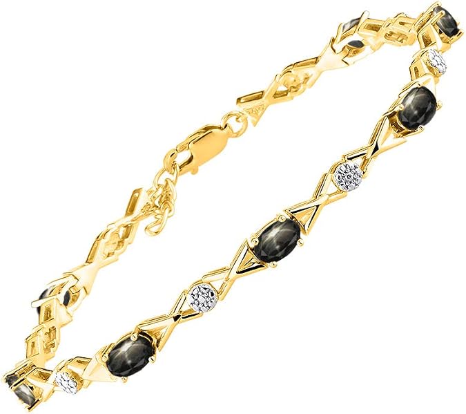 Rylos Bracelets for Women Yellow Gold Plated Silver XOXO Hugs & Kisses Tennis Bracelet Gemstone & Genuine Diamonds Adjustable Fit 7"-8" Wrist, 10 Gorgeous 6X4MM Jewelry for Women Friendship Bracelets