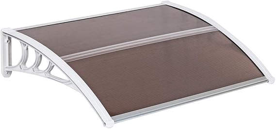 Window Awning Door Canopy, Modern Polycarbonate Patio Awning Canopy Window Door Cover for Rain Snow Sunlight Protection Hollow Sheet (40" x 32", Brown Canopy/White Bracket)