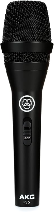 AKG Pro Audio P3S High-Performance Cardioid Dynamic Vocal Microphone with On/Off Switch, XLR Connector, Professional Studio & Live Performance Cardioid Mic for Live Vocals, and Recording, Black