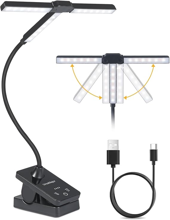UrsaMajor 51 LED Music Stand Light, Folding Rechargeable Clip on Light, Portable Professional Piano Lamp, 4 Color& 3 Brightness Book Light, Perfect for Musician, Artist, Reading, Crafts