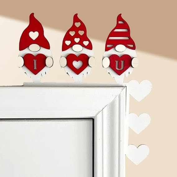 2025 Cute Heart Door Topper Over The Door Sign Metal Door Frame Corner Decorations, Windows Walls DIY Craft Home Decor for Valentine's Day Christmas Wedding Thanksgiving Gift (Gnomes with Hearts)
