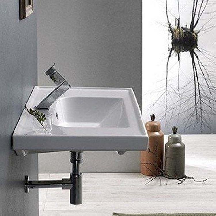 CeraStyle 031200-U-One Hole Frame Rectangle Ceramic Wall MountedSelf Rimming Sink, White