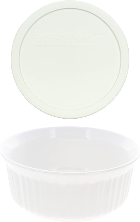 CorningWare FS5 1.5qt Round French White Casserole Dish & F-5-PC Lid