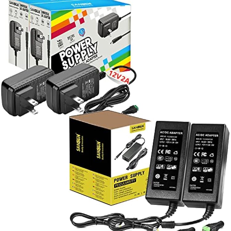 12V DC Power Supply, 12 Volt Power Supply for LED Strip Lights, Bundle with 2set 2A 24W and 2set 5A 60W Adaptor