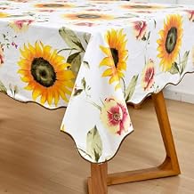 Small Sunflower Vinyl Tablecloth 47 x 60 Inch Waterproof Rectangle Table Cover with Flannel Backing, Plastic Floral Tablecloth for Kitchen, Patio, or Camping
