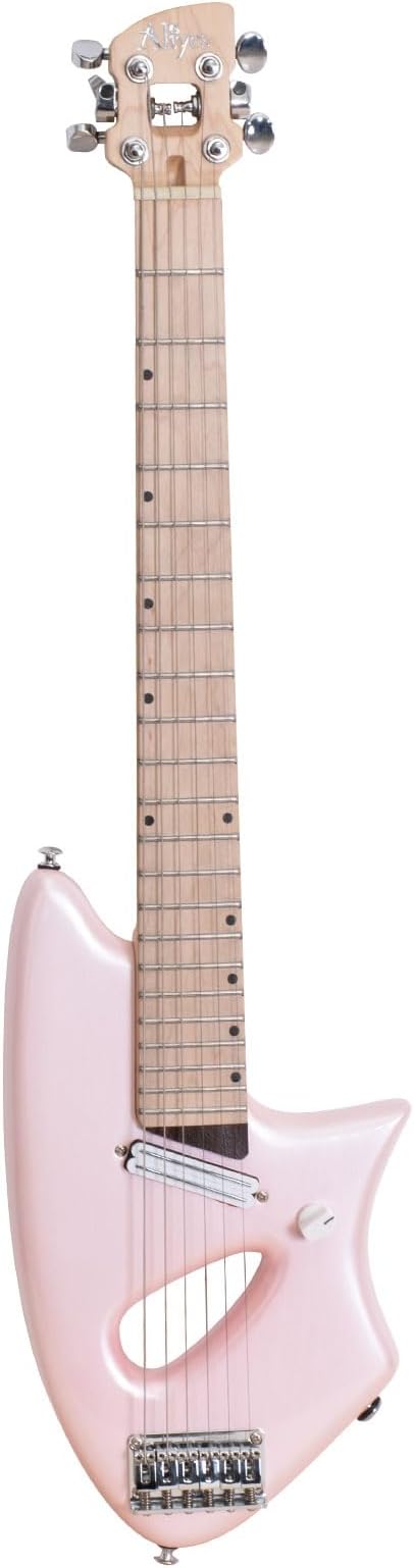 Aliyes Light Electric Guitar For Travel,Full 24 3/4" Scale for Practice,Portable Small Size Guitar Featherlight,Solid Wood Body Gig Bag, All Accessories (Pink)