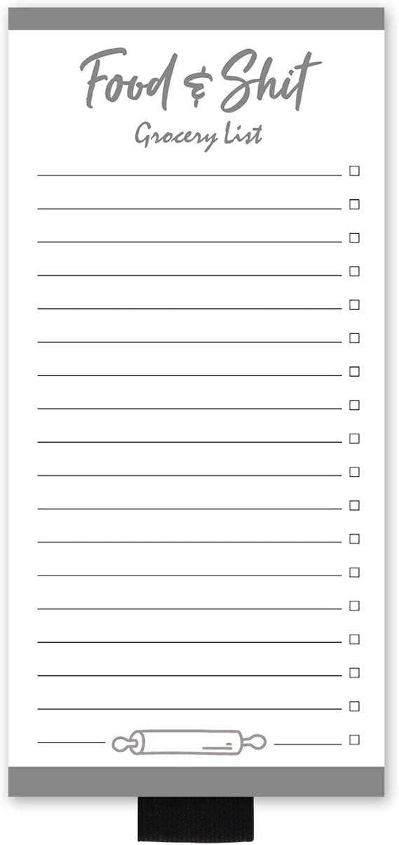 Food Shit Funny Grocery List Magnet Notepads with Pen Holder Checklist 3.5"x7.5" 100 Sheets Shopping List,to do List,Memo pad for Refrigerator