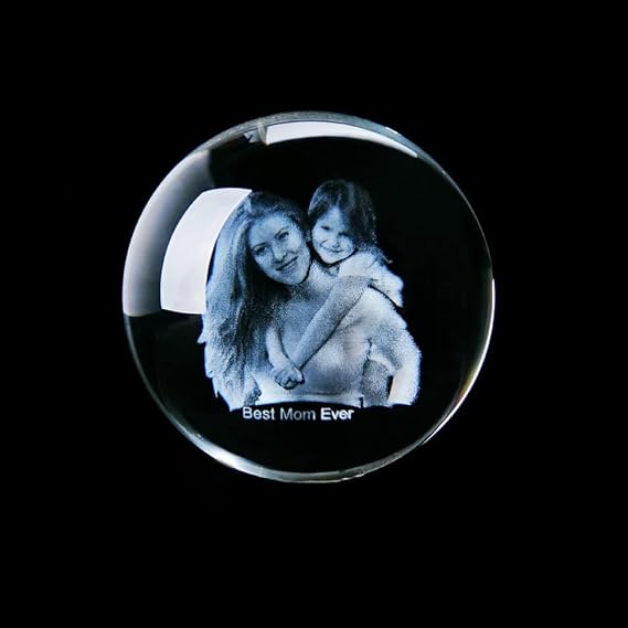 WOMB Custom Glass Photo Ball Personalized 2D Laser Engraved Crystal Photo Ball with Base,Customized Gifts for Him Her Birthday Home Decoration (ball only,8 cm)