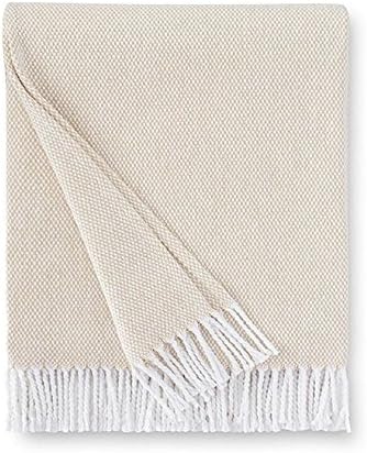 Sferra Terzo 100% Brushed Cotton Throw - Sand/White