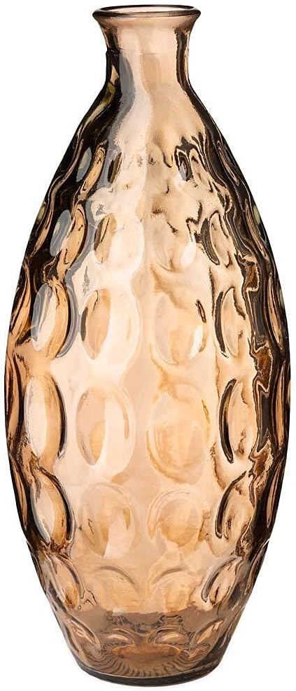 VivaTerra Dune Recycled Dimpled Glass Vase for Floral Arrangements and Centerpieces in Amber | 4" Dia. x 12" H | Amber