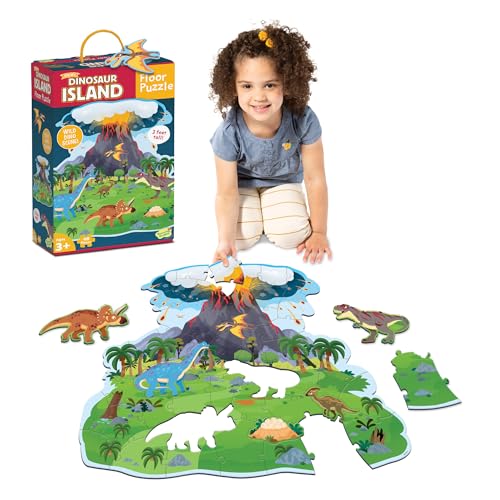 Peaceable Kingdom Dinosaur Island Floor Puzzle - Thick and Sturdy Puzzle Pieces - Includes Storage Box with Carrying Cord - Over 3 Feet Tall - Floor Puzzles for Kids Ages 3-5
