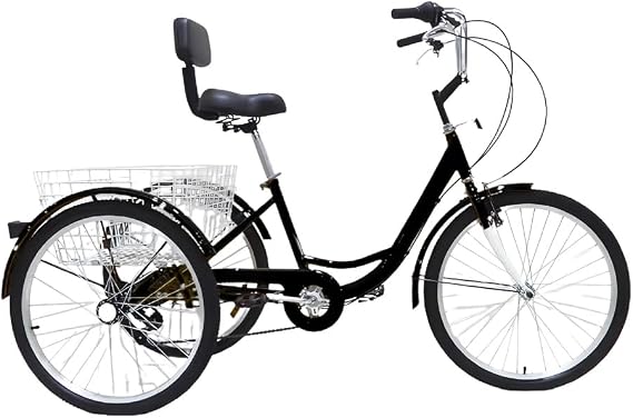 Adult Tricycle 24 Inch 7 Speed 3 Wheel Bike with Shopping Basket for Shopping, Beach, City Rides, Great for Men, Women, Seniors
