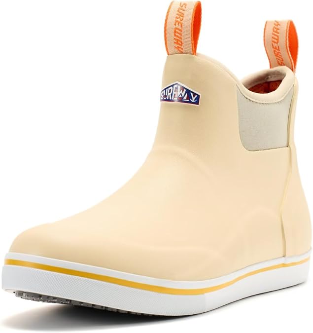 SUREWAY Men's Deck Boots Non-Slip Fishing & Ankle Boating Boot | Waterproof Rain Boots, Lightweight Neoprene Rubber Deck Boots