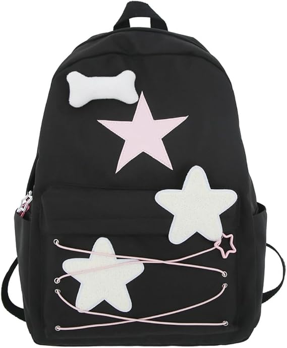 Y2K Backpack Star Backpack Preppy Backpack Cute Aesthetic Backpack Women College y2k Accessories (Black)