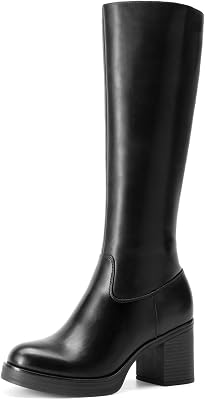 DREAM PAIRS Womens Knee High Boots Chunky Platform Heel Round Toe Boots for Women Side Zipper Stylish Comfortable Tall Boots