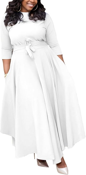 Baczoe Plus Size Maxi Dress for Curvy Women with Pockets