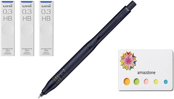 Amazdone uni Kurutoga Advanced Upgrade Model 0.3mm Mechanical Pencil Black Body + Uni Lead Uni Smudge Resistant Lead 0.3mm HB 3 Sets Sticky Notes