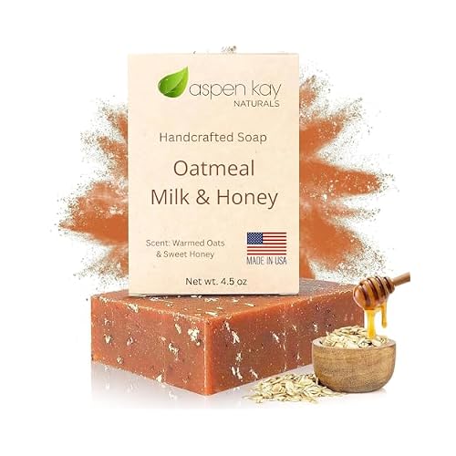 Aspen Kay Naturals Goats Milk, Honey & Oatmeal Soap Bar with Organic Raw Honey, Goats Milk, Rolled Oats & Shea Butter - Exfoliating Soap For All Skin Types - Handmade in Florida. 4.5 oz Bar