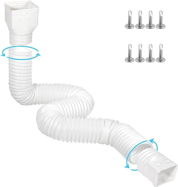 plusgutter 11.5ft Long Gutter Downspout Extensions Flexible, 4" Diameter Drain Downspout Extender, Down Spout Drain Extender for Rainwater Drainage, Extendable from 2.6ft to 11.5ft(White)