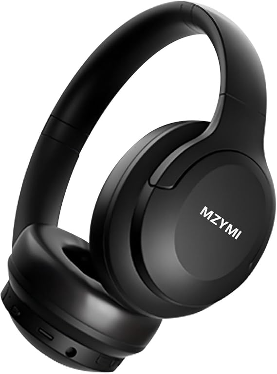 MZYMI Wireless Over Ear BT Headphones, Active Noise Cancelling Headphones, 100H Play Time Bluetooth Headphone with Microphone for Work, Gym, Travel, Game, Black