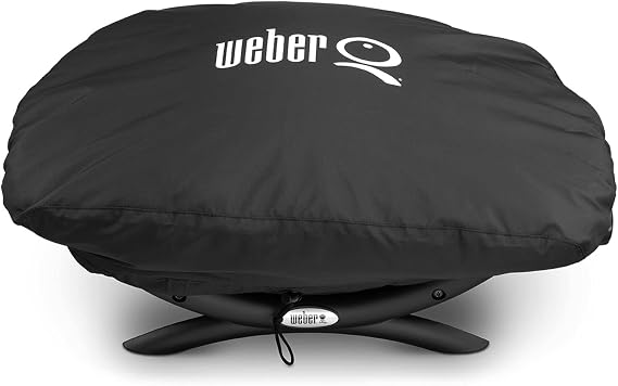 Weber Premium Bonnet Cover Q1000/100, Black Water & UV-Resistant Lightweight Grill Cover, Fits Baby Q Gas Grills - Grill Accessories