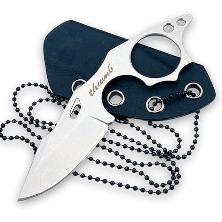 HUAAO 4.9 EDC Fixed Blade Knife, 9Cr18MoV Steel Blade  Tang Handle, Small Knife Neck Knife with Sheath for Cutting Camping Gift Silver