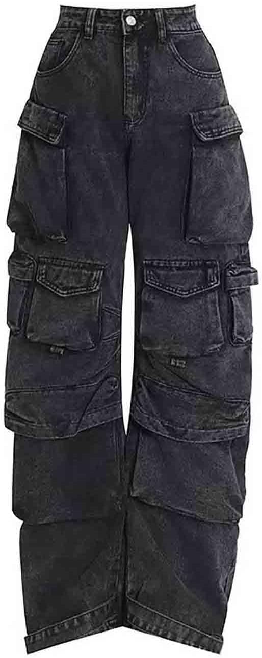 BXCNCKD Women's Baggy Cargo Pants Y2K Clothing Multi-Pocket Relaxed Fit Jeans Grunge Clothes Alt Hip hop