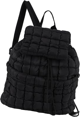 GOKTOW Quilted Backpack for Women, Puffer Gym Bag for Travel Sports Lightweight Drawstring.Black