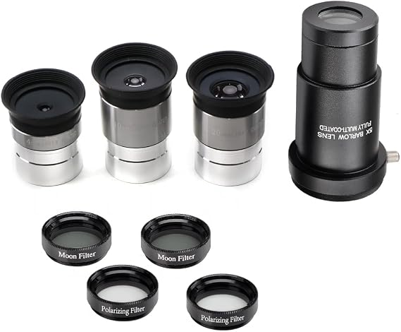 1.25-Inch Telescope Eyepiece Set with Barlow and Filters | Multi-focal eyepiece kit; fully multi-coated optics