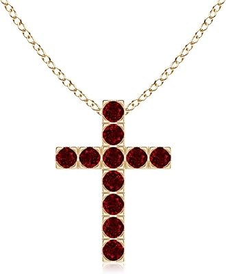 Angara Flat Ruby Cross Necklace in 14K Solid GoldPlatinum | Natural Prong-Set Ruby Pendant for Women | July Birthday, Anniversary, Red Gemstone Jewelry Gift