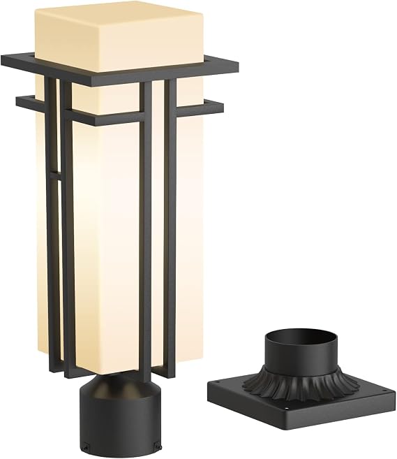 Outdoor Post Light Fixture Aluminum Lamp Posts Outdoor Lighting | 22 Inch, With Frosted Glass, Outdoor Lightpost Lantern with 3-Inch Pier Mount Base, Outside Pole Lighting for Porch Garnden