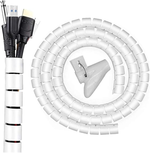 1 mt x 22 mm Spiral Boru Kablo Kanalı Kablo Fiş Düzenleyici Toplayıcı Kordon Kablo Tutucu Beyaz (1 ADET)