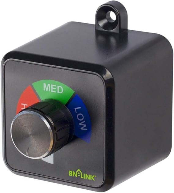 BN-LINK Variable Fan Speed Controller, Plug-in Electric 3 Speed Regulator Adjuster Cordless for Duct Inline Exhaust Vent Blower, Ventilation Fans, AC Motor Speed Controller, 125V, 4.8A, 600W