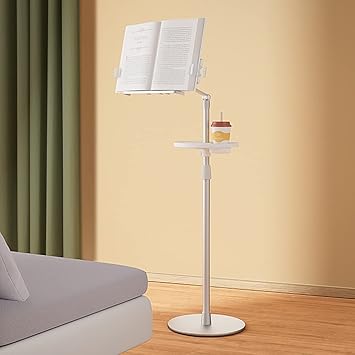Adjustable Book Stand Reading Rest Bookrest,Folding Music Stand Portable Book Holder Lectern Stand,Floor Stand for Book Reading,Foldable Phone Tablet Mount Holder Color White