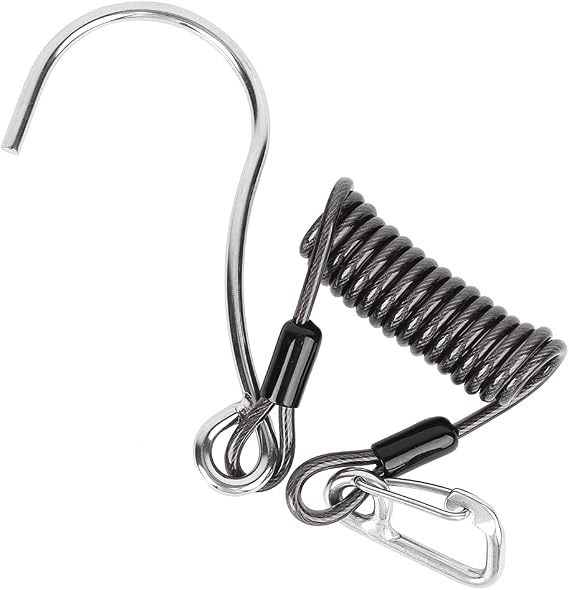 Scuba Diving Reef Hook, Coil Lanyard Gear Hanger Stainless Steel Spring Clips Anti Lost Safety Coiled Rope with Quick Release Buckle Tools Accessory for Underwater Cameras Dive Lights Fishing