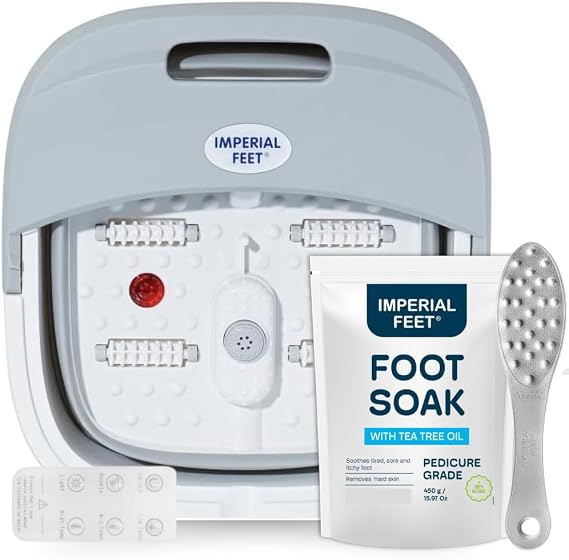 Heating Foot Spa and Foot Soak w Epsom Salt with Massage Rollers and Bubbles - Perfect Against Toenail Fungus and Athletes Foot, Foot Pain Relief | Stainless Steel Callus Remover