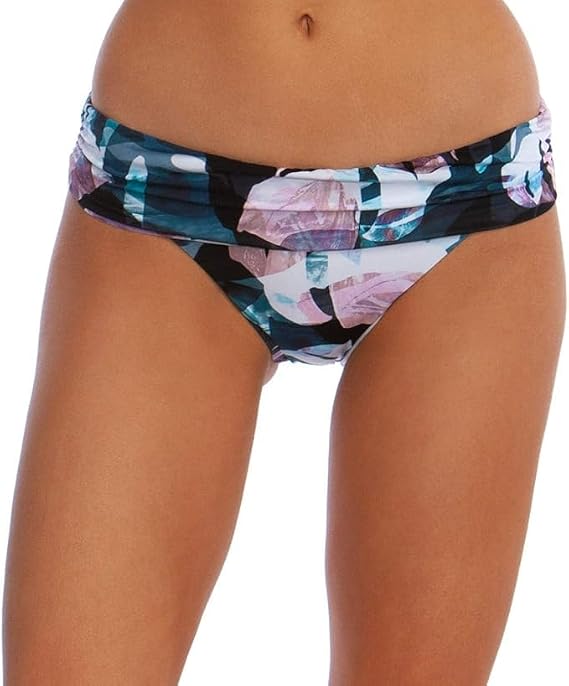 BCBG MAXAZRIA Women's Rouched Soft Band Hipster Bikini Bottom, Multi//Seaside Leaves, 8