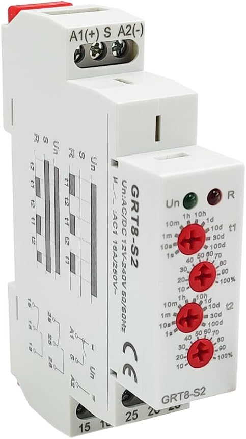 GRT8-S2 Asymmetric Cycle Timer ON/Off Repeat Cycle Time Relay AC/DC 12-240V